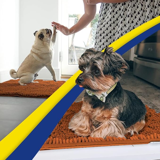 Muddy Mat® AS-SEEN-ON-TV Highly Absorbent Microfiber Dog Door Mat and Pet Rug, Non Slip Thick Washable Area and Bath Mat Soft Chenille for Kitchen Bathroom Bedroom and Indoor - Orange Runner 24"X60"