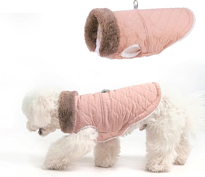 BEAUTYZOO Winter Dog Coat with Harness Built in, Warm Dog Puffer Jacket Vest Padded Fleece Cold Weather Coats Windproof Waterproof Snow Jackets Clothes for Small Medium Puppy,Pink S
