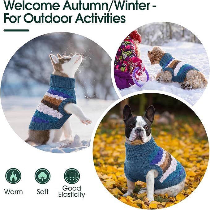 Kuoser Dog Sweater, Pet Cable Knitted Pullover Puppy Warm Clothes, Doggy Turtleneck Classic Knitwear Soft Thickening Doggie Outfit, Cold Weather Thermal Wear for Large Size Dogs, Blue 2XL