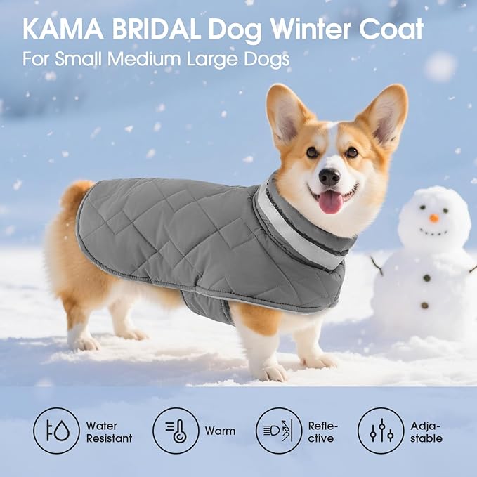 Dog Winter Coat Warm Padded Puppy Jacket Windproof Water Resistant Clothes for Small Medium Large Pets Christmas Sweater Outfit Vest(Grey, XL)