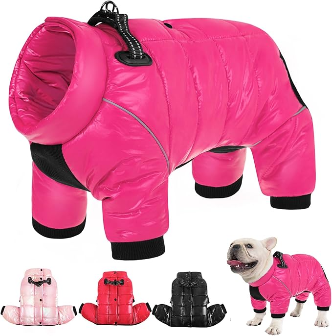 AOFITEE Dog Coat, Waterproof Dog Jacket for Winter, Warm Fullbody Dogs Snowsuit, Winter Coat for Small Dogs, Zip Up Pet Puffer Jacket Fleece Vest, Outdoor Reflective Cold Weather Pet Coats, Rose Red