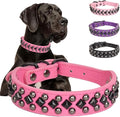 Serijoars Spiked Studded PU Leather Dog Collar for Small, Medium, Large Breeds, Pit Bull, Bully, Husky, Terrier, Adjustable (Hot Pink, M (32-38CM))