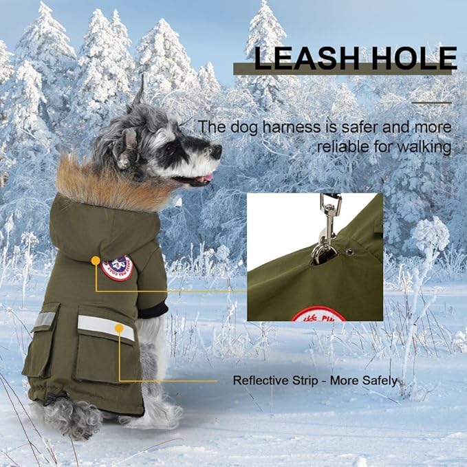 PINA Small Dog Coats - Waterproof & Windproof, Reflective Dog Jacket with Pocket, Warm Flannel Lining & Faux Fur Hood for Cold Weather