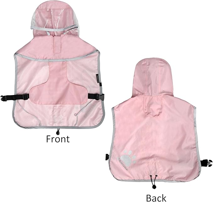 MAMORE Dog Raincoat Waterproof, Lightweight Adjustable Dog Rain Coat Hooded Poncho with Reflective Strip for Large Medium Small Dogs(Pink, Large)