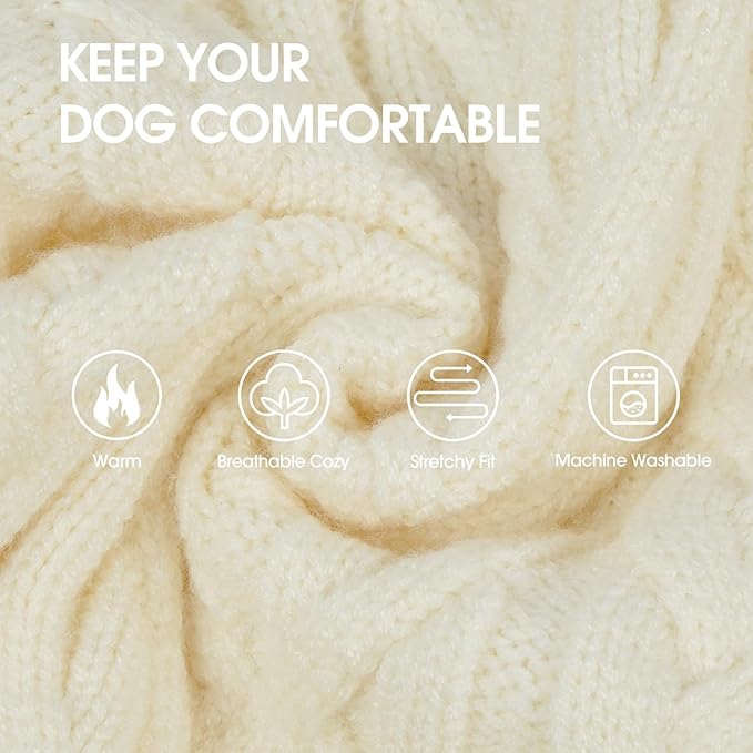 IECOii XL Dog Sweater Dress for Large Dogs Girl, Cable Knit Winter Dress for Female Dogs, Beige,XLarge, Soft Girl Dog Sweater with Tartan Plaid Skirt Cute Turtleneck Knitwear for Cold Weather