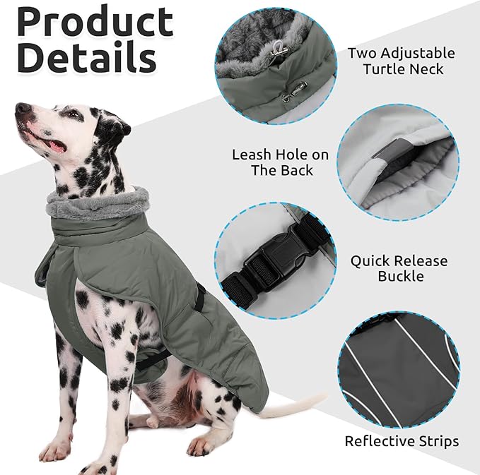 Queenmore Dog Winter Jacket, Fleece Dogs Vest for Winter, Dog Cold Weather Coats, Puppy Coats for Medium Breeds Waterproof, Pet Snowsuit with Leash Hole, Grey, M