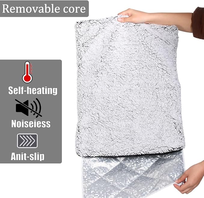 heated cat bed SelfSelf Heating Cat Dog Mat Advanced Extra Warm Thermal Pet Pad for Indoor Outdoor Pets with Removable Cover Non-Slip Bottom Washable Non Electric Warming Cat Bed Gray 19.68*27.56 inch