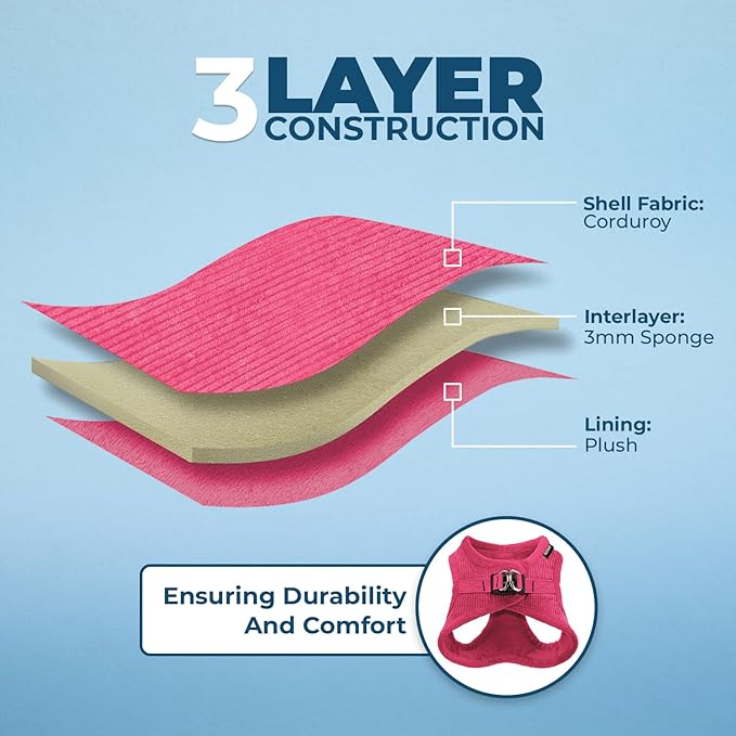 Best Pet Supplies - All Weather Mesh/Plush, Reflective, No Pull Harness for Small, Medium Dogs, Cats - Secure with Hook & Loop Fastener, Buckle, Double D-Rings - Fuchsia Corduroy, XS