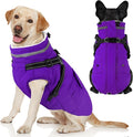 Dogcheer Dog Coat with Harness, Waterproof Warm Dog Winter Jacket with Pockets, Reflective Pet Fleece Jacket Turtleneck Snowsuit for Small Medium Large Dogs - Purple, 2XL