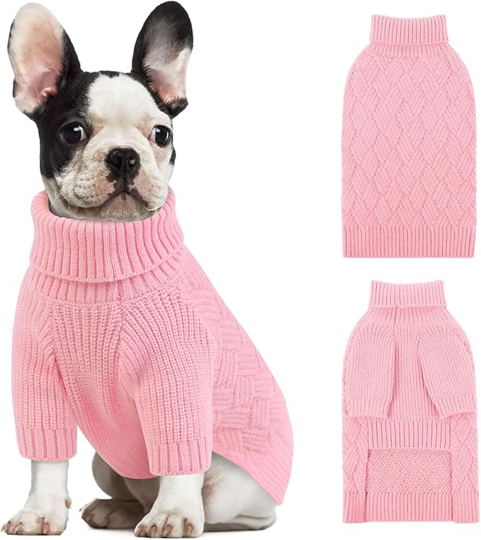 KOESON XS Dog Sweater Girl and Boy, Warm Extra Small Dog Sweater, Soft Turtleneck Doggy Sweaters with Sleeves, Thick Pink Christmas Sweaters for Chihuahua, Yorkie, Pink, XSmall