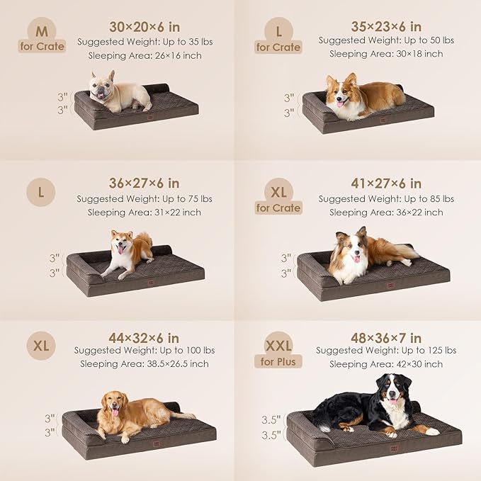 EHEYCIGA Memory Foam Dog Bed XLarge Sized Dogs, Extra Large Dog Bed Orthopedic with Washable Removable Cover, Waterproof XL Pet Bed Couch for Crate, 41x27x6 Inches, Brown