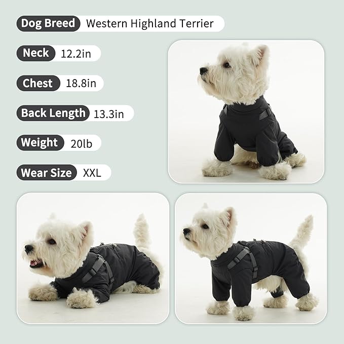 BRKURLEG Dog Raincoat with Harness for Small and Medium Dogs, Adjustable Waterproof Dog Rain Jacket, Reflective Rainproof Puppy 4 Legs Raincoat, Full Body Pet Rain Jacket, Dark Grey, XXXL