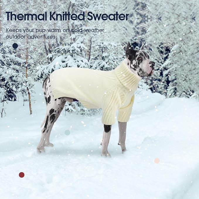 IECOii Dog Sweaters for Medium Dogs Girl Boy,Holiday Knit Doggy Sweatshirt with Sleeve,Turtleneck Thick Warm Dog Sweaters for Winter,Pullover Knitwear for French Bulldog,Boston Terrier (White, L)