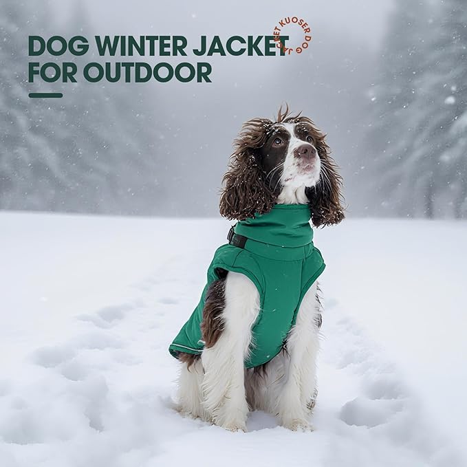 Kuoser Dog Jacket, Warm Dog Coat with Harness Built in for Small Dogs, Puppy Winter Jacket Pet Clothes for Cold Weather, Windproof Doggie Winter Vest for Chihuahua Yorkie, Green XS