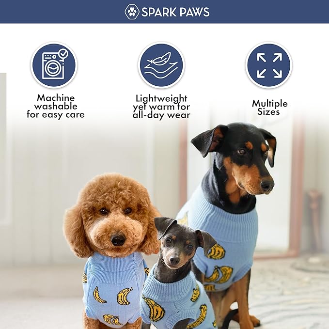 Spark Paws Knit Dog Sweater – Ultra Soft Warm Winter Dog Sweater for Small, Medium & Large Dogs – Stretch Fit Pet Sweater for French Bulldog, Pitbull, Girl & Boy Dogs Jacket, (Banana,L)