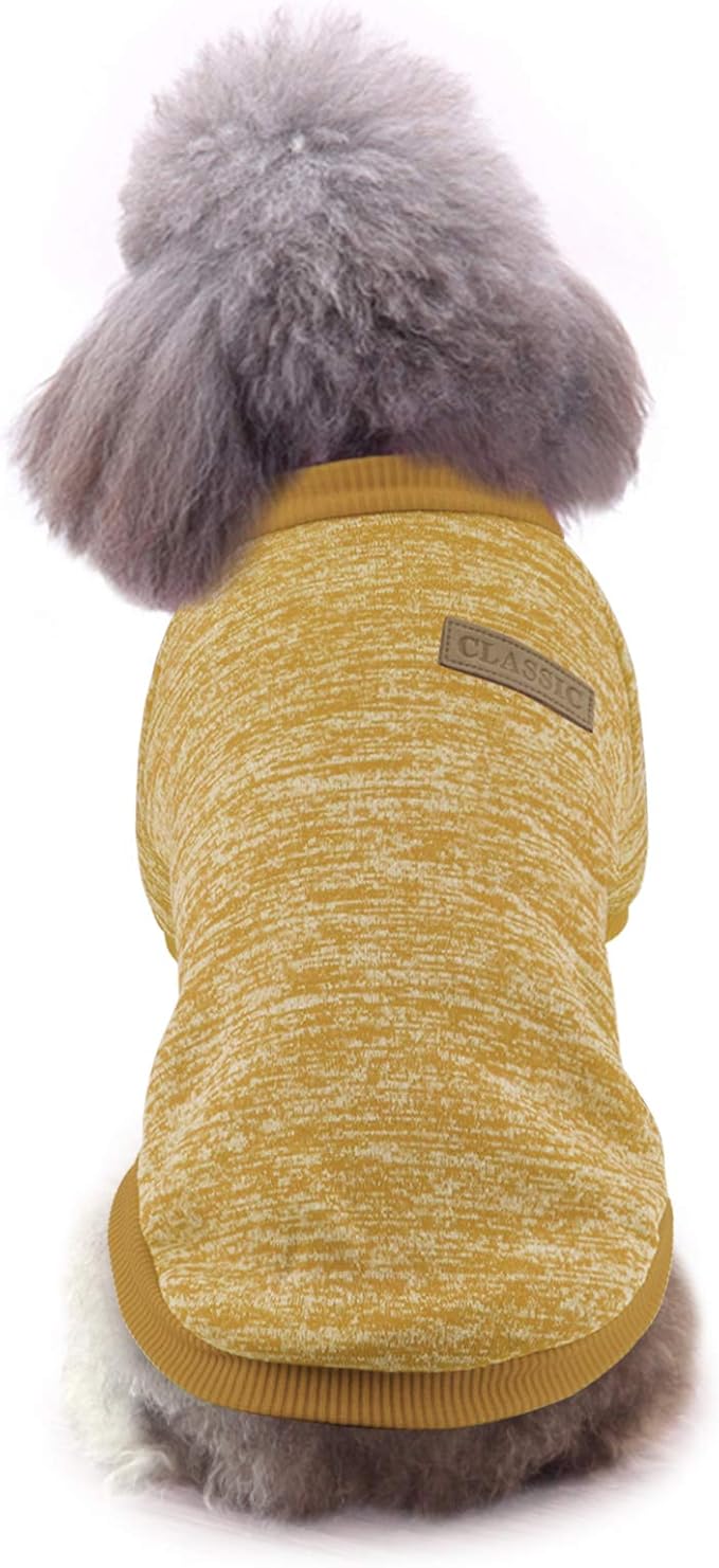 Idepet Pet Dog Classic Knitwear Sweater Fleece Coat Soft Thickening Warm Pup Dogs Shirt Winter Pet Dog Cat Clothes Puppy Customes Clothing for Small Dogs(XL,Yellow)