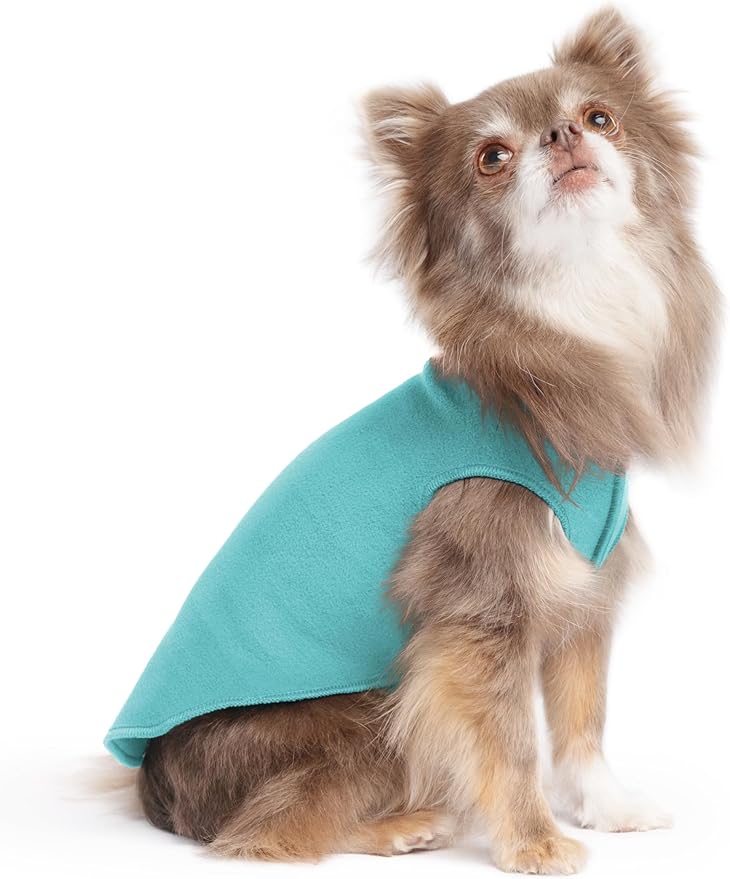 Goldpaw Stretchy Fleece Jacket for Small Dogs - Super Soft, Warm Dog Sweater - Pet Sweater Vest for Fall and Winter - Canine Clothes Made in The USA - Machine Washable - Turquoise - Size 6
