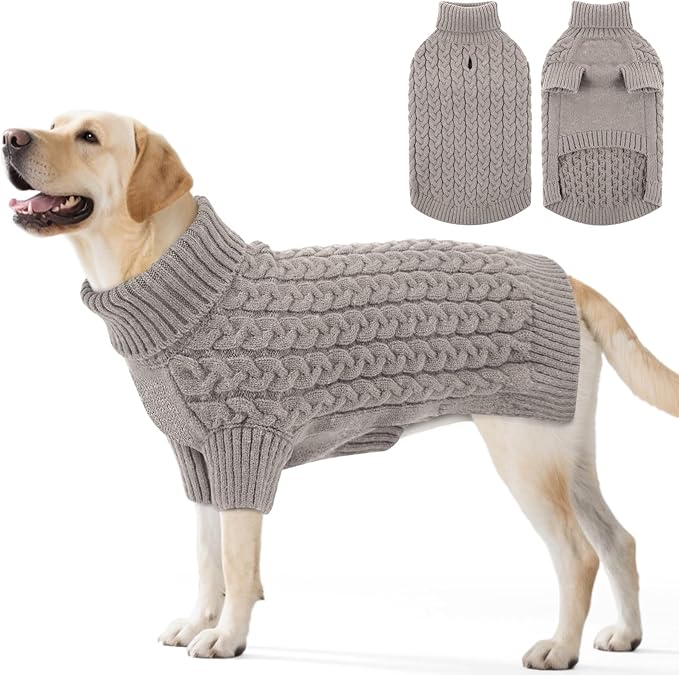 SAWMONG Dog Sweater, Dog Sweaters for Large Dogs Girls Boys, Pullover Turtleneck Knitted Doggy Sweatshirt, Cold Weather Pet Clothes（Grey, 2X-Large