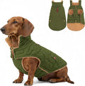 azuza Dog Jacket Waterproof & Windproof Dog Coat for Small Dogs with Thick Fleece, High Collar with Leash Hole, Adjustable Velcro & Elastic Belly, Army Green L