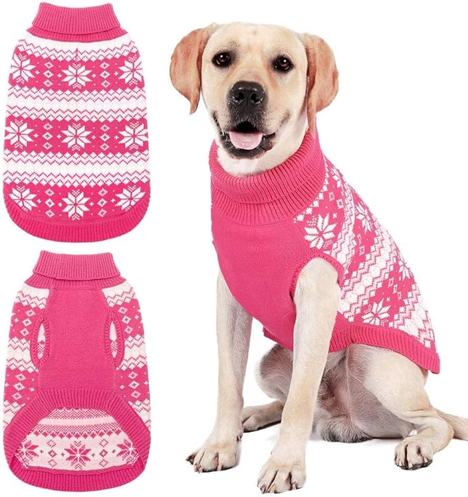 KOOLTAIL Cable Knit Dog Sweater Turtleneck, Cold Weather Pullover Classic Knitwear, Snowflake Pattern Thick Warm Winter Pet Clothes, Dog Christmas Sweater for Small Medium Large Dogs Girl, Pink M