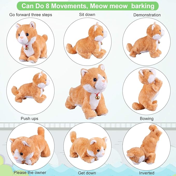 Yellow Robot Cat Plush Stuffed Animal Interactive Meow Kitten Touch Control Electronic Pet Robotic Kitty Toy, Animated Toy Cats for Girls Baby Kids