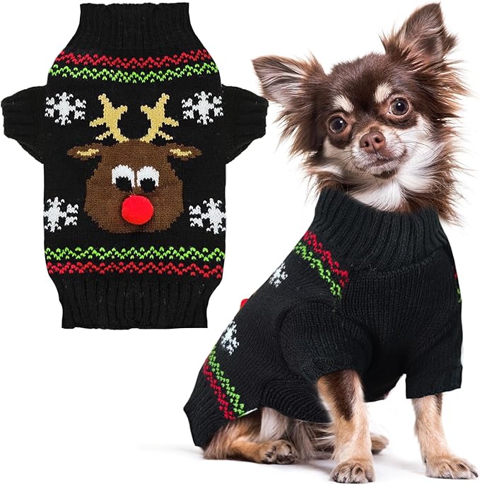 PETCARE Dog Christmas Sweater Black Ugly Funny Cute Cartoon Reindeer Cat Sweaters Jumper Holiday Dog Clothes Puppy Sweaters for Small Medium Large Dogs Fall Winter Outfits Xmas Dogs Costume,Medium