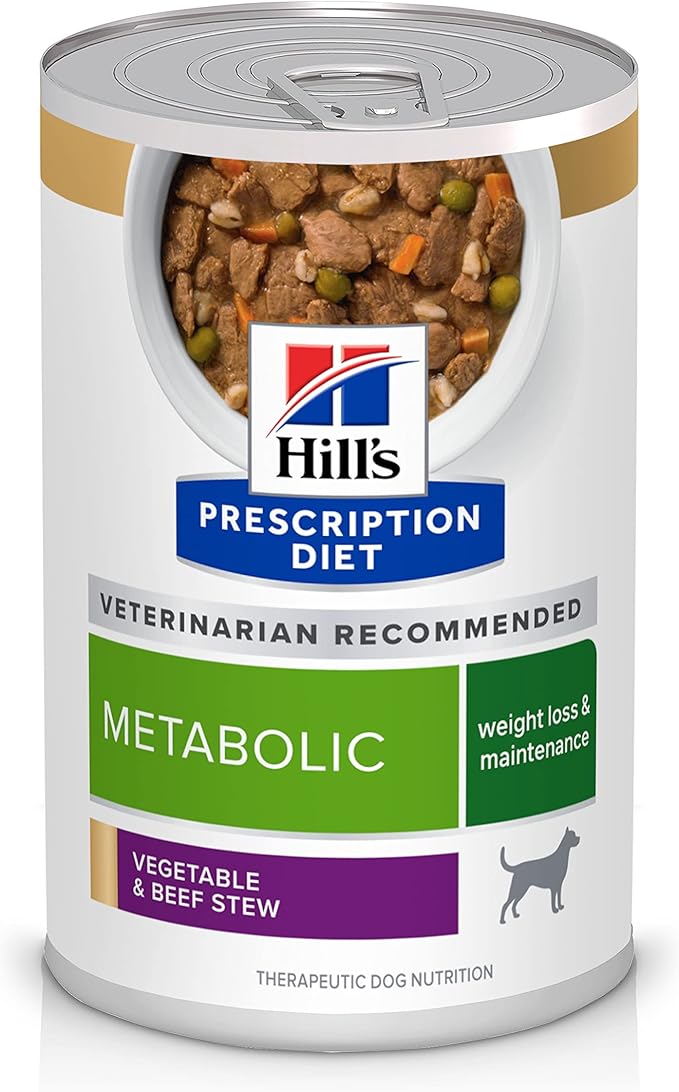 Hill's Prescription Diet Metabolic Weight Management Vegetable & Beef Stew Wet Dog Food, Veterinary Diet, 12.5 oz. Cans, 12-Pack