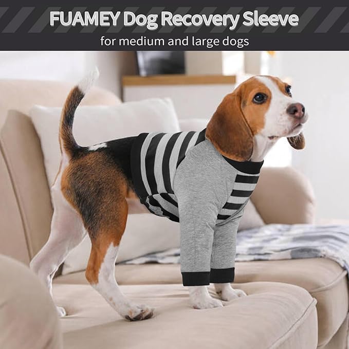 FUAMEY Dog Recovery Sleeve with Elbow Protector,Dogs Shirt Stop Licking Joints,Pet Long Sleeve Suit Protecting Dog's Front Leg Arm Wounds Cover Skin Conditions Black Stripes 3XL