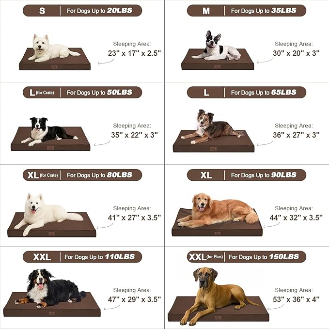 Outdoor Extra Large Dog Bed, Jumbo Waterproof Dog Bed for Large Dogs, Orthopedic Egg Crate Foam Pet Mat with Removable Oxford Cooling Cover, Brown