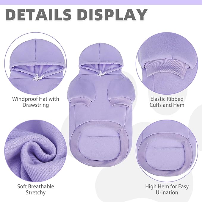 KOOLTAIL Basic Dog Hoodie - Soft & Warm Dog Hoodie Sweater with Leash Hole and Pocket, Pet Winter Coat, Cold Weather Clothes Sweatshirt for Small Medium Large Dogs Puppy Cat Boys Girls Lavender