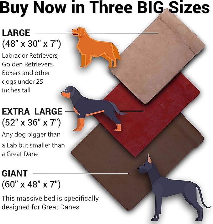 Barker Beds Giant Orthopedic Dog Bed for Large Dogs - 7" Thick Washable Big Dog Bed with Headrest - XL Water-Resistant Mattress - Durable Microsuede Cover - Comfy Pet Bed (Khaki)