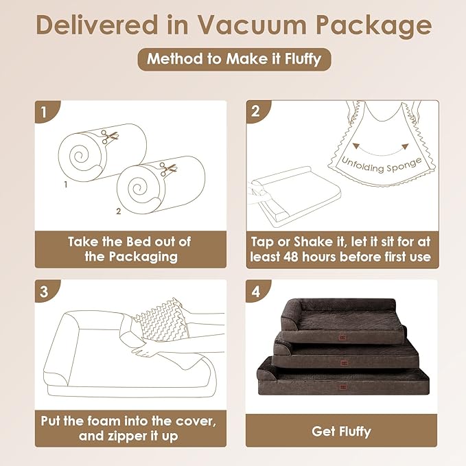 EHEYCIGA Memory Foam Dog Bed XLarge Sized Dogs, Extra Large Dog Bed Orthopedic with Washable Removable Cover, Waterproof XL Pet Bed Couch, 44x33x6 Inches, Brown