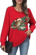 Women's Red Christmas Sweater - Festive Cartoon Patterns, Cozy Knit for Holiday Parties & Gatherings