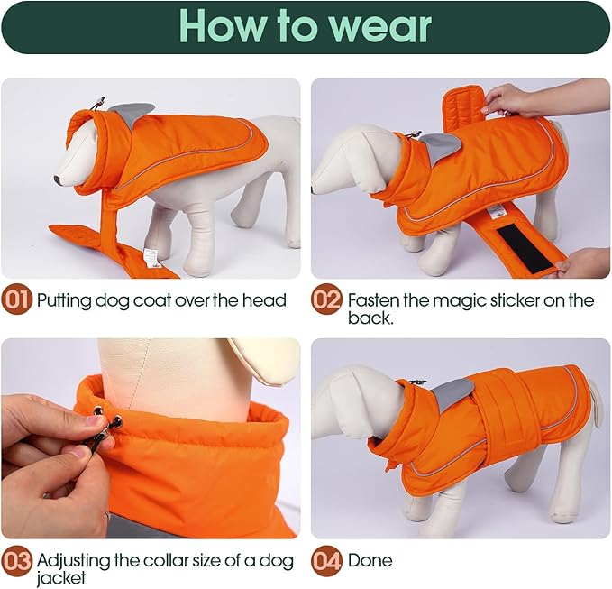 Kuoser Dog Winter Coat, Dog Jackets for Large Dogs, Winter Waterproof Big Doggie Coat, Reflective Dogs Cold Weather Coats, Windproof Turtleneck Pet Puffer Jacket Snowsuit Clothes with Harness Hole