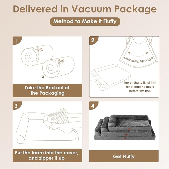 EHEYCIGA Memory Foam Dog Bed Large Sized Dogs, Waterproof Dog Bed Orthopedic with Washable Removable Cover, Non-Slip Pet Bed Couch, 36x27x6 Inches, Dark Grey
