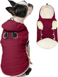 Fleece Lining Dog Hoodie with Harness Built in,Extra Warm Small Dog Jacket in Winter Puppy Coats with Drawstring Hooded,Red S