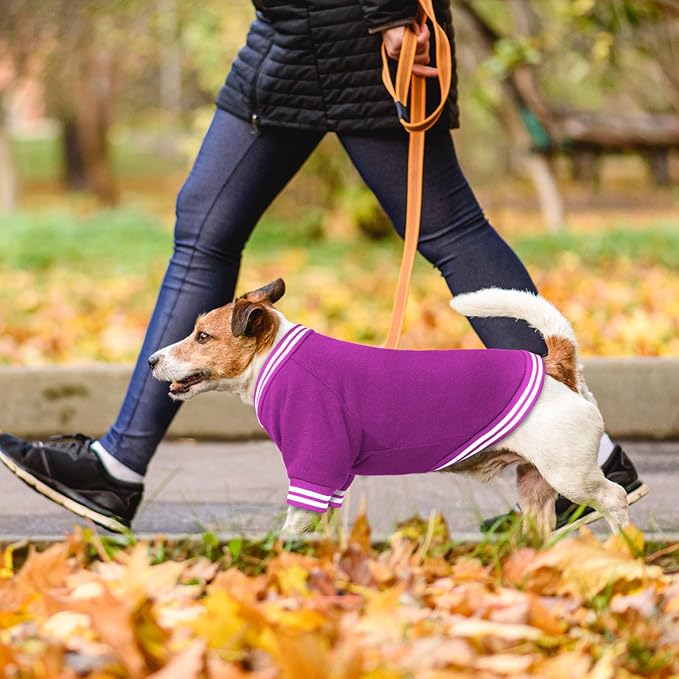 Dog Sweater Brushed Fleece Pet Clothes Baseball Jacket Soft Warm Pet Sweater Dog Sweaters for Small/Medium Dogs Boy Girl(Purple-S/M)