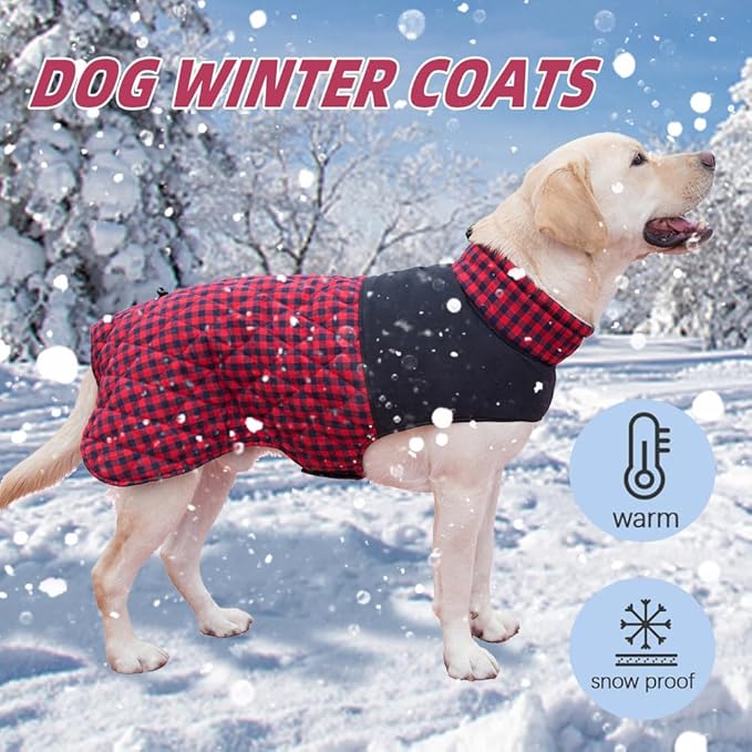 Dog Jackets for Winter, Reversible Dog Coat Windproof Waterproof Jackets for Cold Weather, British Style Plaid Coats Warm Vest for Small Medium Large Dogs(RED, 6XL)