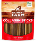 Natural Farm Collagen Sticks for Dogs (6 Inch, 25 Pack), Odor-Free Long Lasting Chews & Rawhide Alternative - 95% Collagen, Low Fat, High Protein - Best Dental Dog Treats - Medium & Large Dogs