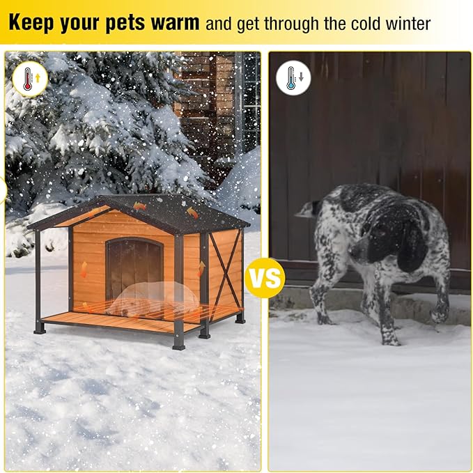 AIVITUVIN Outdoor Heated Dog House with Heating Pad Insulated Dog House with Anti-Chewing Metal Frame Large Dog Kennel Weatherproof for Winter 41.6“L