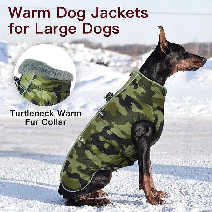 Medium Dog Coat Dog Winter Jacket,Warm Zip Up Snowsuit Dog Harness Vest Reflective Water-Resistant Dog Coat Dog Snow Jacket for Medium Dogs Jack Russell, Mini Schnauzer, Camouflage