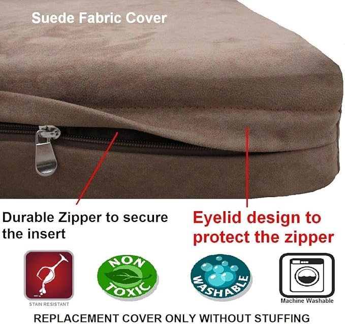 Dogbed4less Premium HeadRest Orthopedic Cooling Memory Foam Dog Bed for Extra Large Dogs with Waterproof Lining and Washable Suede Brown Cover, Jumbo 55X47X4
