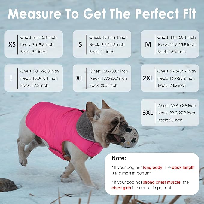 Dog Winter Coat, Waterproof Dog Jacket with Leash Hole, Reflective Adjustable Pet Snow Vest, Warm Fleece Sweater for Small Medium Large Dogs - Pink, XL