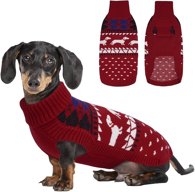 Lelepet Dachshund Sweater, Turtleneck Dog Sweaters for Small Dogs, Warm Pullover Knitted Pet Coat, Cold Weather Dachshund Clothes, Fall/Winter Cozy Outfit (XS-XL)