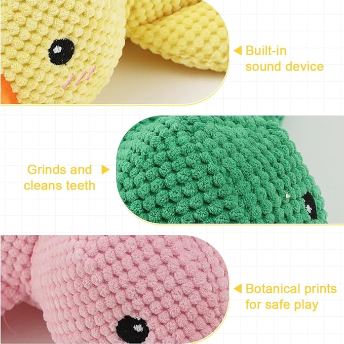 Dog Toys for Aggressive Chewers,2025 Upgraded Dog Chew Toys for Small Large Dogs,Indestructible Puppy Teething Toys,Plush Yellow Stuffed Duck Toy (Yellow+Pink, Large)