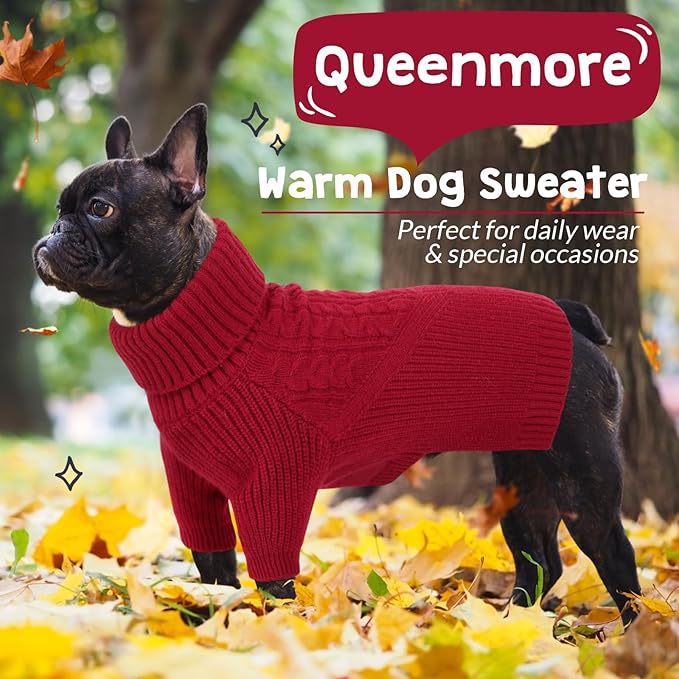 Queenmore XXL Dog Sweater, Dog Sweaters for Large Dogs Girl or Boy, Dog Christmas Sweaters XXL, Winter Big Dog Sweatshirt Knitwear, Pet Chunky Warm Coat for Small Medium Size Dogs, Red XXL