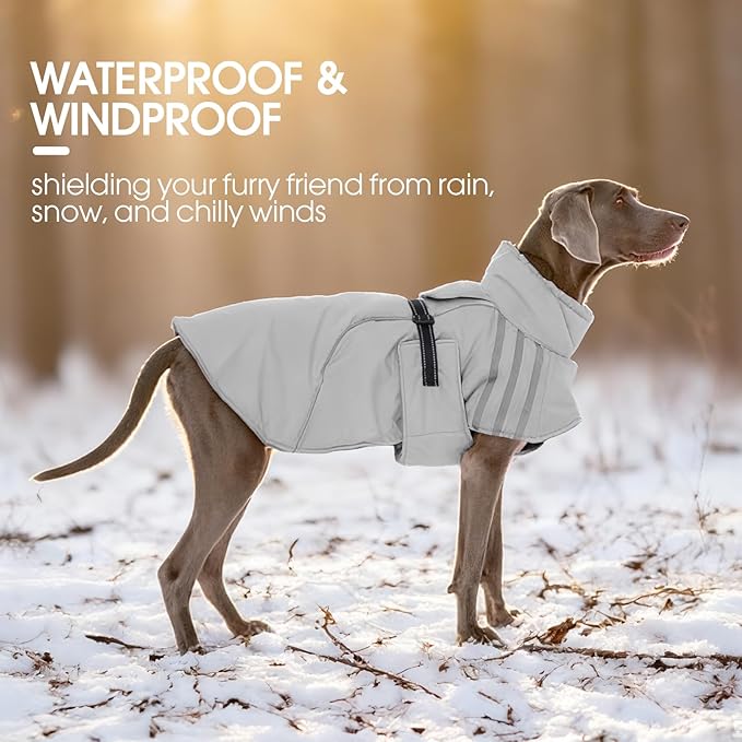 FUAMEY Dog Cold Weather Coats,Dog Winter Jackets for Large Dogs Warm Dogs Coat with Reflective Strips Waterproof Pet Snowsuit Thick Paded Pets Vest for Weimar German Shepherd Grey 3XL