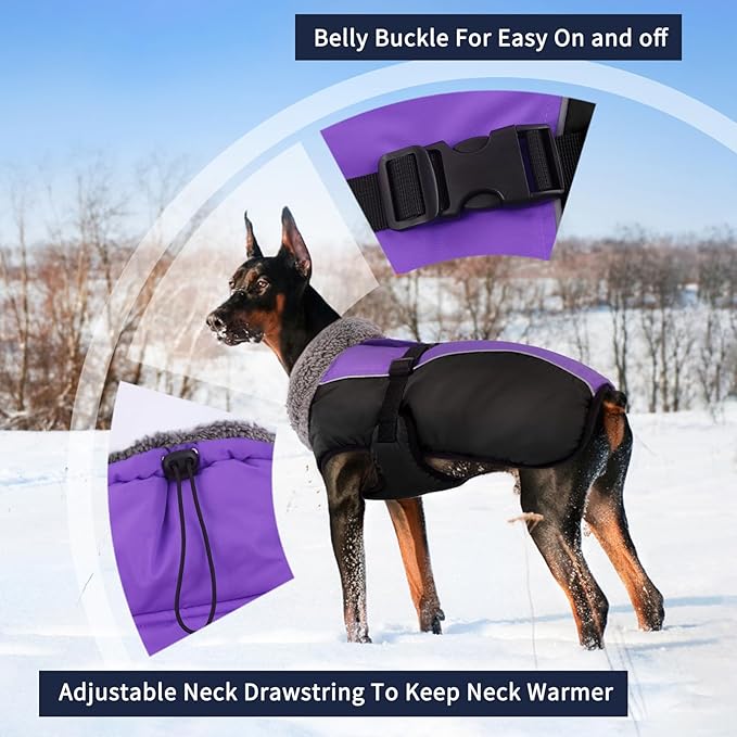 IECOii Extra Warm Reflective Dog Coat - Adjustable Winter Jacket with Buckle & Fleece Turtleneck for Small to Extra Large Dogs