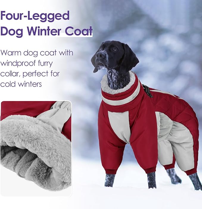 SUNFURA Full Body Dog Coat - Warm Fleece Jacket for Small Dogs, Turtleneck Winter Coats with Harness, Reflective Dog Snowsuit Windproof Puffer Jackets with Legs for Chihuahua, Yorkie, Burgundy XS