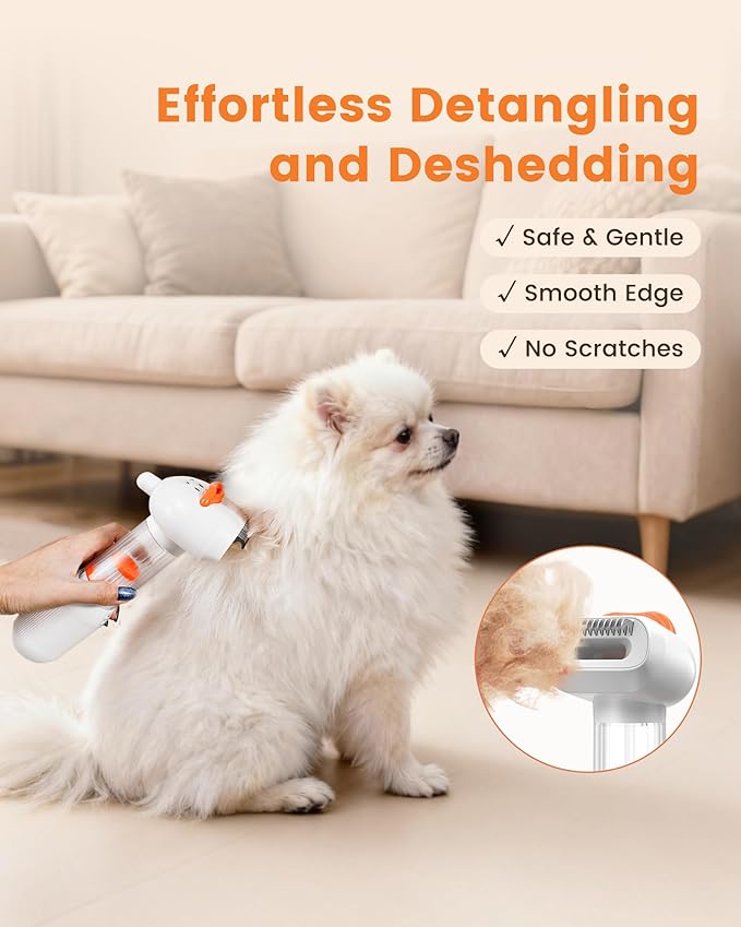 Vacuum Dog Brush for Shedding, 4-in-1 Self Cleaning Slicker Brush for Dogs& Undercoat Rake for Dogs, Deshedding Grooming Tool, Anti-Static, Massage, Cleaning, Shedding & Combing All In One!